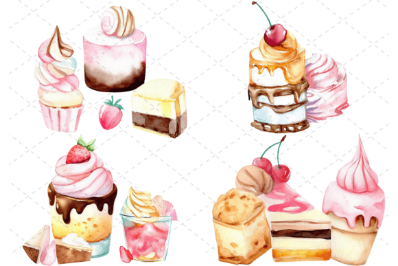 4 Sweet Dessert Watercolor Bundle: A Design Asset for Sweet Visuals