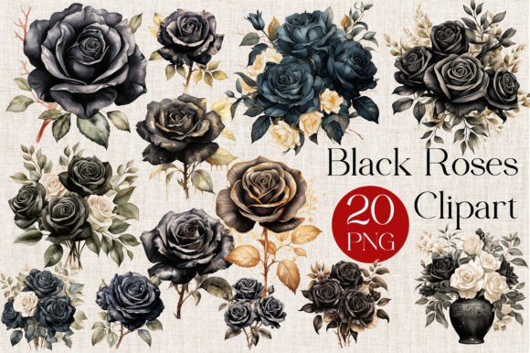 Black Watercolor Roses Clipart: A Designer's Gothic Elegance