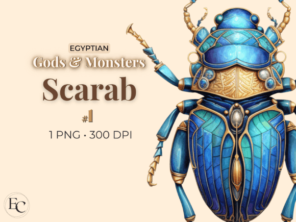 Blue Scarab Egyptian Watercolor Clipart: Elevate Your Visual Design