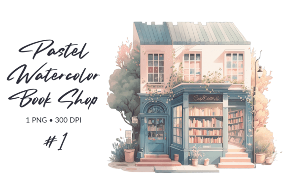 Cozy Watercolor Book Shop Clipart: A Designer's Delight