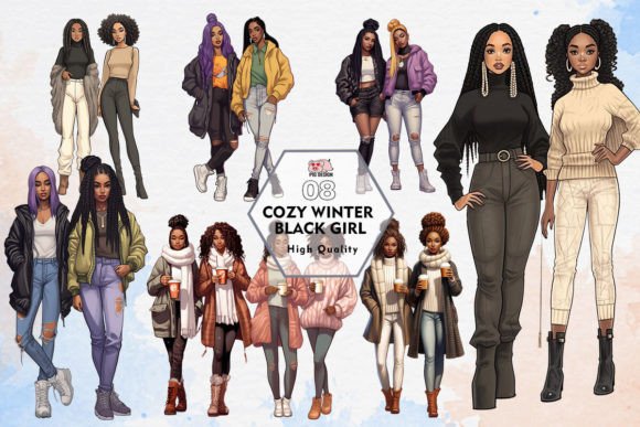 Cozy Winter Black Girl Clipart PNG: Enhance Your Designs