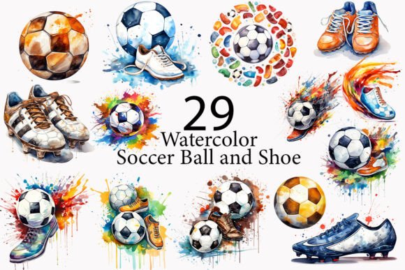 Elevate Designs with Watercolor Soccer Ball and Shoe Clipart