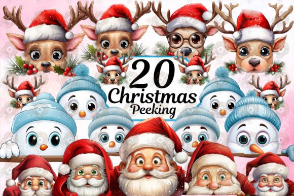 Funny Christmas Peeking Clipart PNG Bundle: Festive Design Solutions