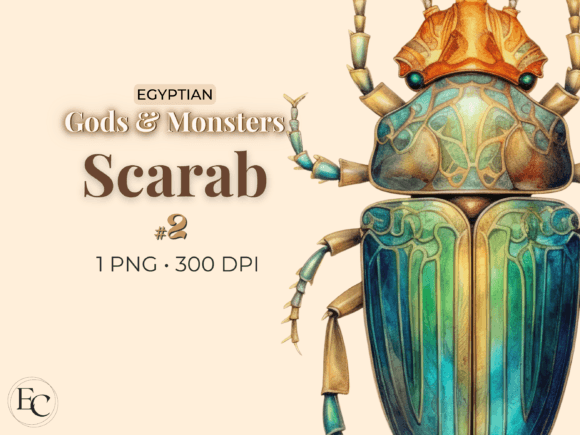 Green Scarab Beetle Clipart: Egyptian Design Assets