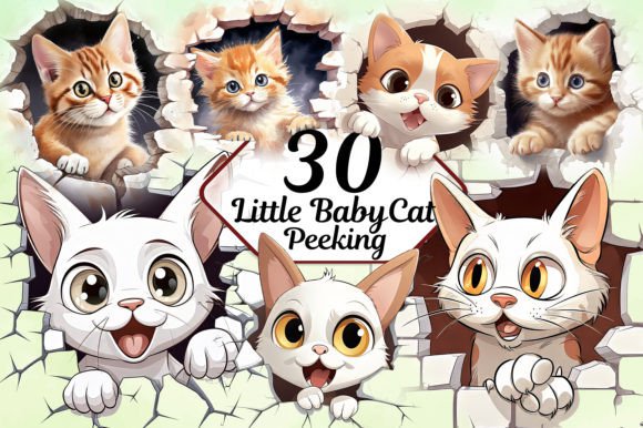 Little Baby Cat Peeking Clipart PNG Bundle for Creative Design
