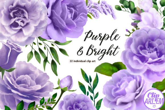 Purple Floral Watercolor Bundle: 22 PNG Clip Art for Designers