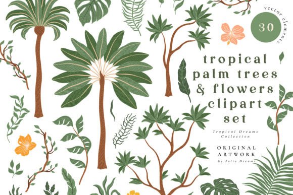 Tropical Palm Trees & Flowers Clipart: Elevate Your Designs